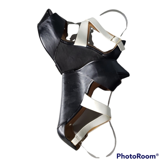 Beau & Ashe Bold High Wedge Leather Colorblock Strappy Minimalist Sandals 8.5 - Picture 7 of 14